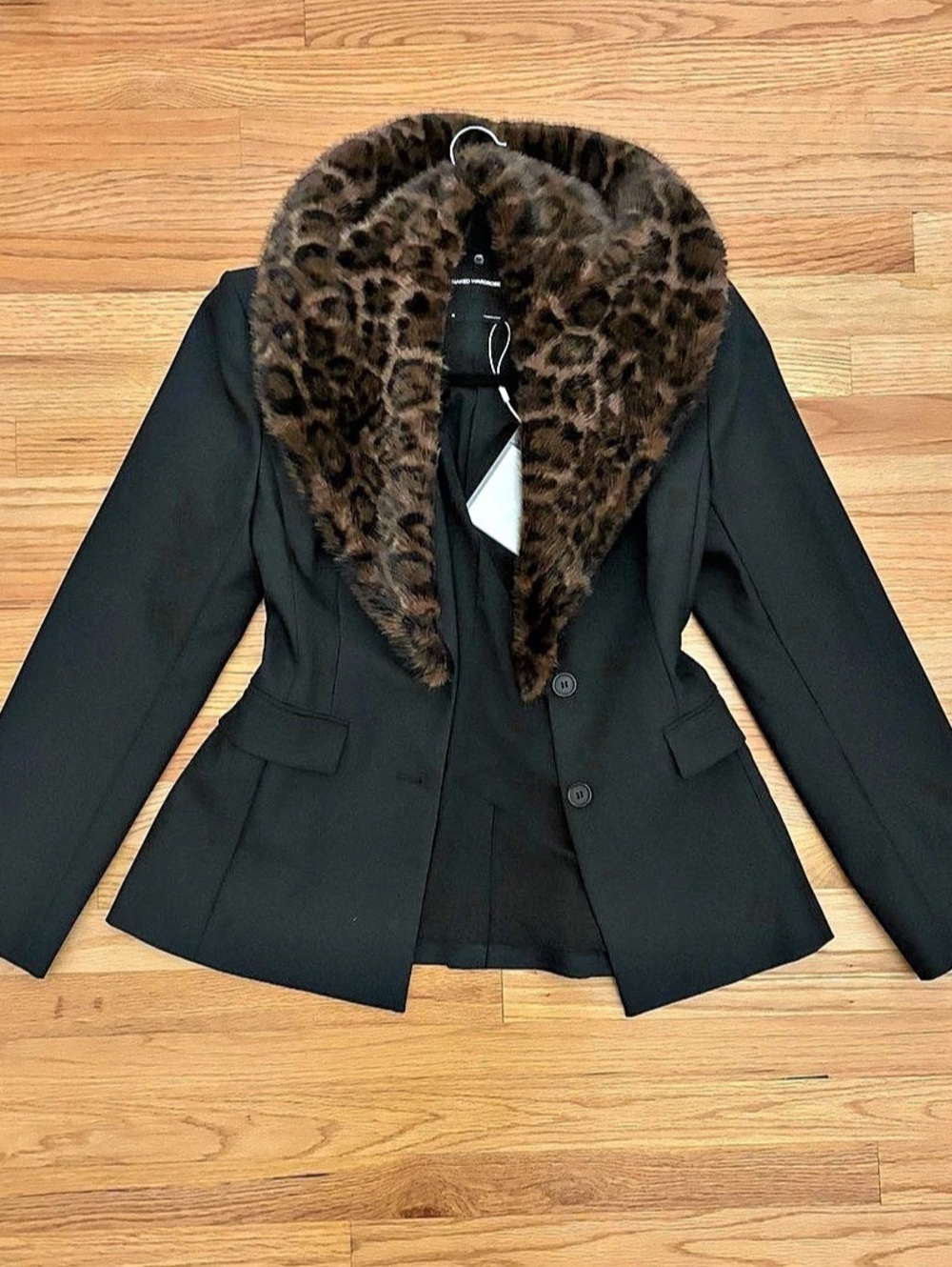 Faux Fur Collar Black Blazer